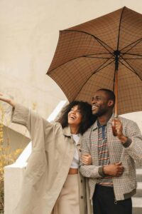 Black couple with umbrella
